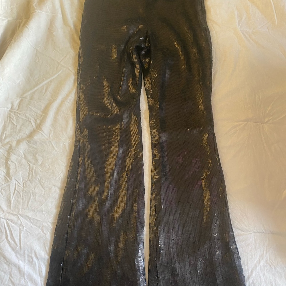 Black Sequin Flared Trousers - Women